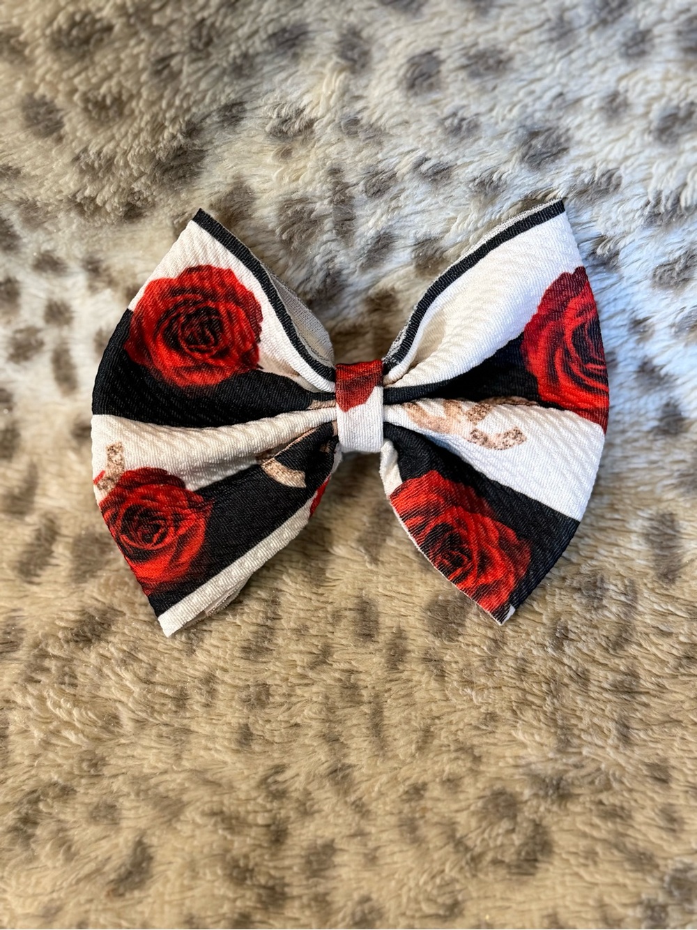 Red Rose Print Hair Bow